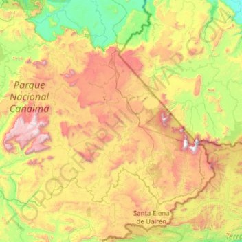 Mapa topográfico La Gran Sabana, altitud, relieve