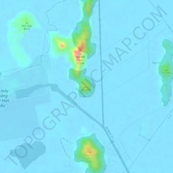 Mapa topográfico Núi Mo So, altitud, relieve