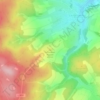 Mapa topográfico Schönauer Küppel, altitud, relieve