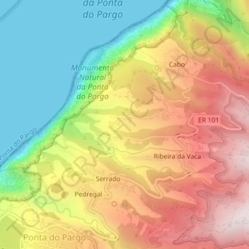 Mapa topográfico Chã do Curral, altitud, relieve