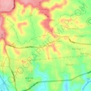 Mapa topográfico Kim Thanh, altitud, relieve