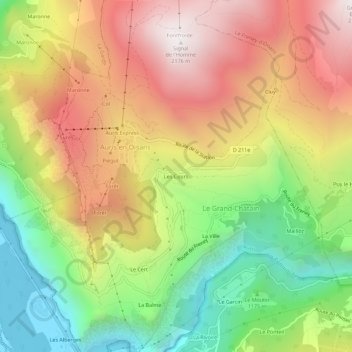 Mapa topográfico Les Cours, altitud, relieve