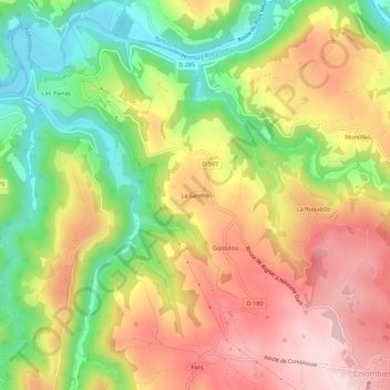Mapa topográfico La Sarette, altitud, relieve