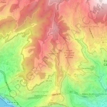 Mapa topográfico Fontainhas, altitud, relieve