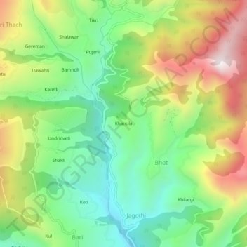 Mapa topográfico Khanola, altitud, relieve
