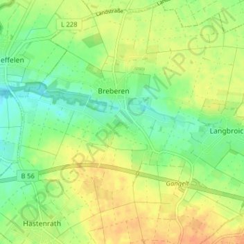 Mapa topográfico Brüxgen, altitud, relieve