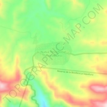 Mapa topográfico Nueva Tenochtitlán (Rizo de Oro), altitud, relieve