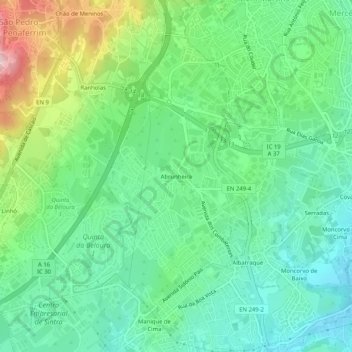 Mapa topográfico Abrunheira, altitud, relieve