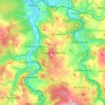 Mapa topográfico Augustusburg, altitud, relieve