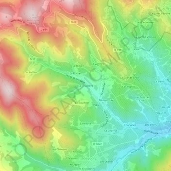 Mapa topográfico La Thuillière, altitud, relieve