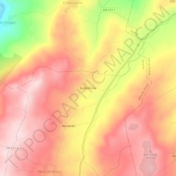Mapa topográfico Guilhafonso, altitud, relieve