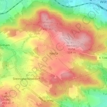 Mapa topográfico Weifa, altitud, relieve