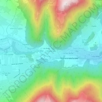 Mapa topográfico Entreverges, altitud, relieve