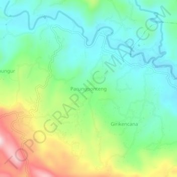 Mapa topográfico Parungponteng, altitud, relieve