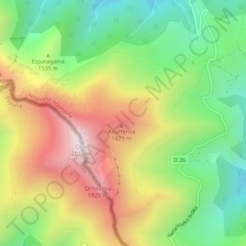 Mapa topográfico Behaztoï, altitud, relieve