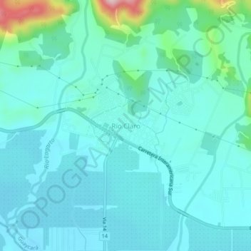 Mapa topográfico Río Claro, altitud, relieve