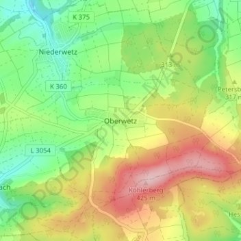 Mapa topográfico Oberwetz, altitud, relieve
