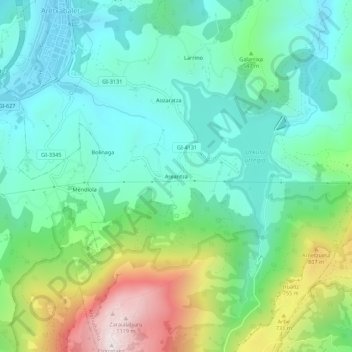Mapa topográfico Areantza, altitud, relieve