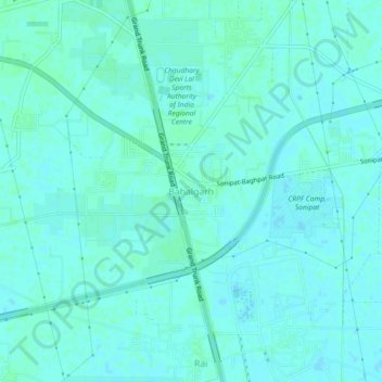 Mapa topográfico Bahalgarh, altitud, relieve