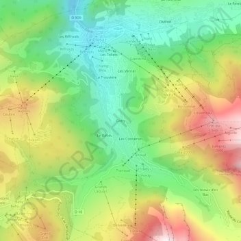 Mapa topográfico Gotty, altitud, relieve