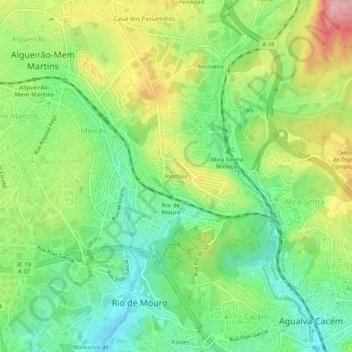 Mapa topográfico Rinchoa, altitud, relieve