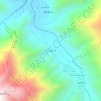 Mapa topográfico Collpani, altitud, relieve