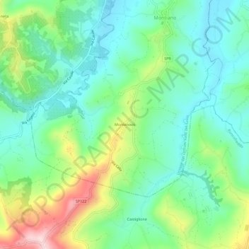 Mapa topográfico Montenovo, altitud, relieve