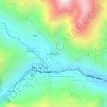 Mapa topográfico Muruhuay, altitud, relieve