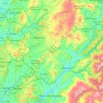 Mapa topográfico Lixa, altitud, relieve