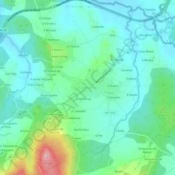 Mapa topográfico Coristanco, altitud, relieve