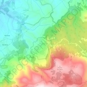 Mapa topográfico Pragança, altitud, relieve