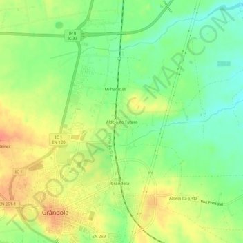 Mapa topográfico Aldeia do Futuro, altitud, relieve
