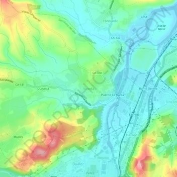 Mapa topográfico Viveda, altitud, relieve