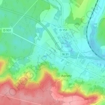 Mapa topográfico Gicourt, altitud, relieve