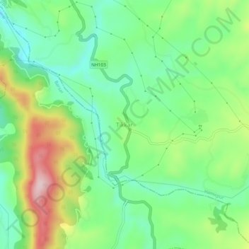 Mapa topográfico Tikkar, altitud, relieve