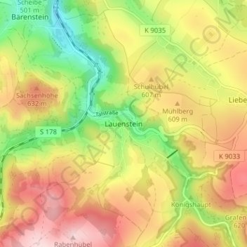 Mapa topográfico Lauenstein, altitud, relieve