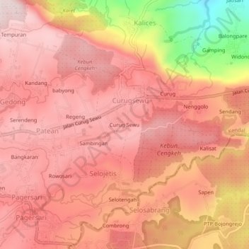 Mapa topográfico Curug Sewu, altitud, relieve