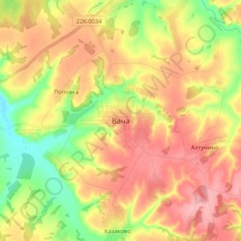 Mapa topográfico Вача, altitud, relieve