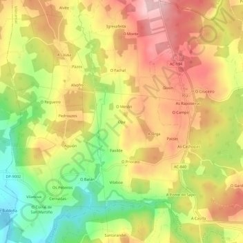 Mapa topográfico Opa, altitud, relieve