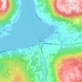 Mapa topográfico Ølen, altitud, relieve