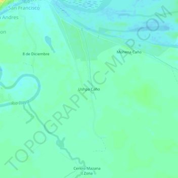 Mapa topográfico Ushpa Caño, altitud, relieve