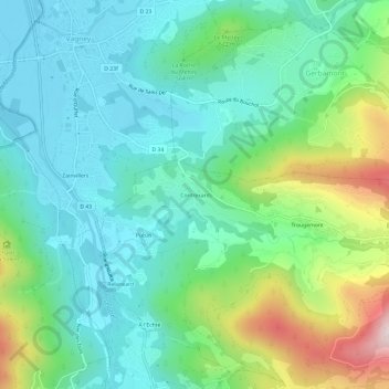 Mapa topográfico Contrexard, altitud, relieve