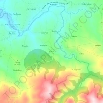 Mapa topográfico Gabín, altitud, relieve