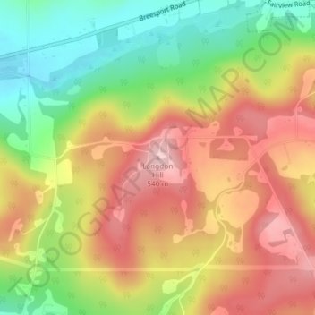 Mapa topográfico Langdon Hill, altitud, relieve