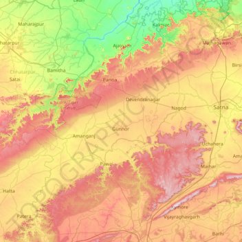 Mapa topográfico Panna, altitud, relieve