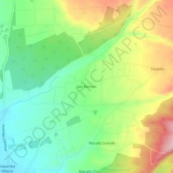 Mapa topográfico San Ramon, altitud, relieve