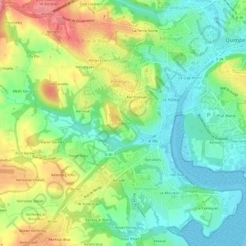 Mapa topográfico Kergestin, altitud, relieve