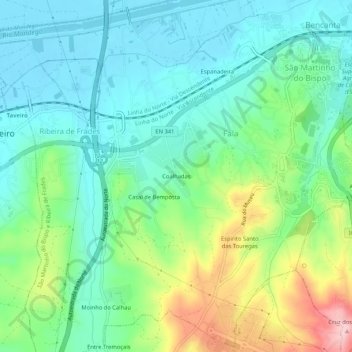 Mapa topográfico Coalhadas, altitud, relieve