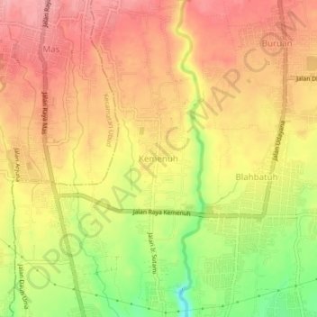 Mapa topográfico Kemenuh, altitud, relieve