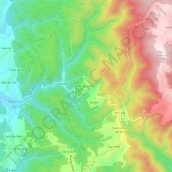 Mapa topográfico Rocha Velha, altitud, relieve
